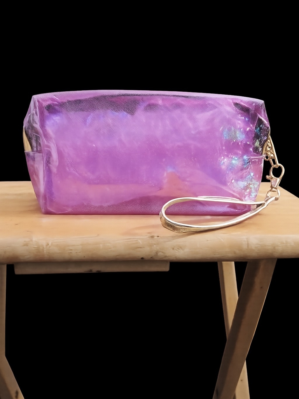 Wristlet Bag -  Iridescent Sparkling Purple with Gold Strap NWOT